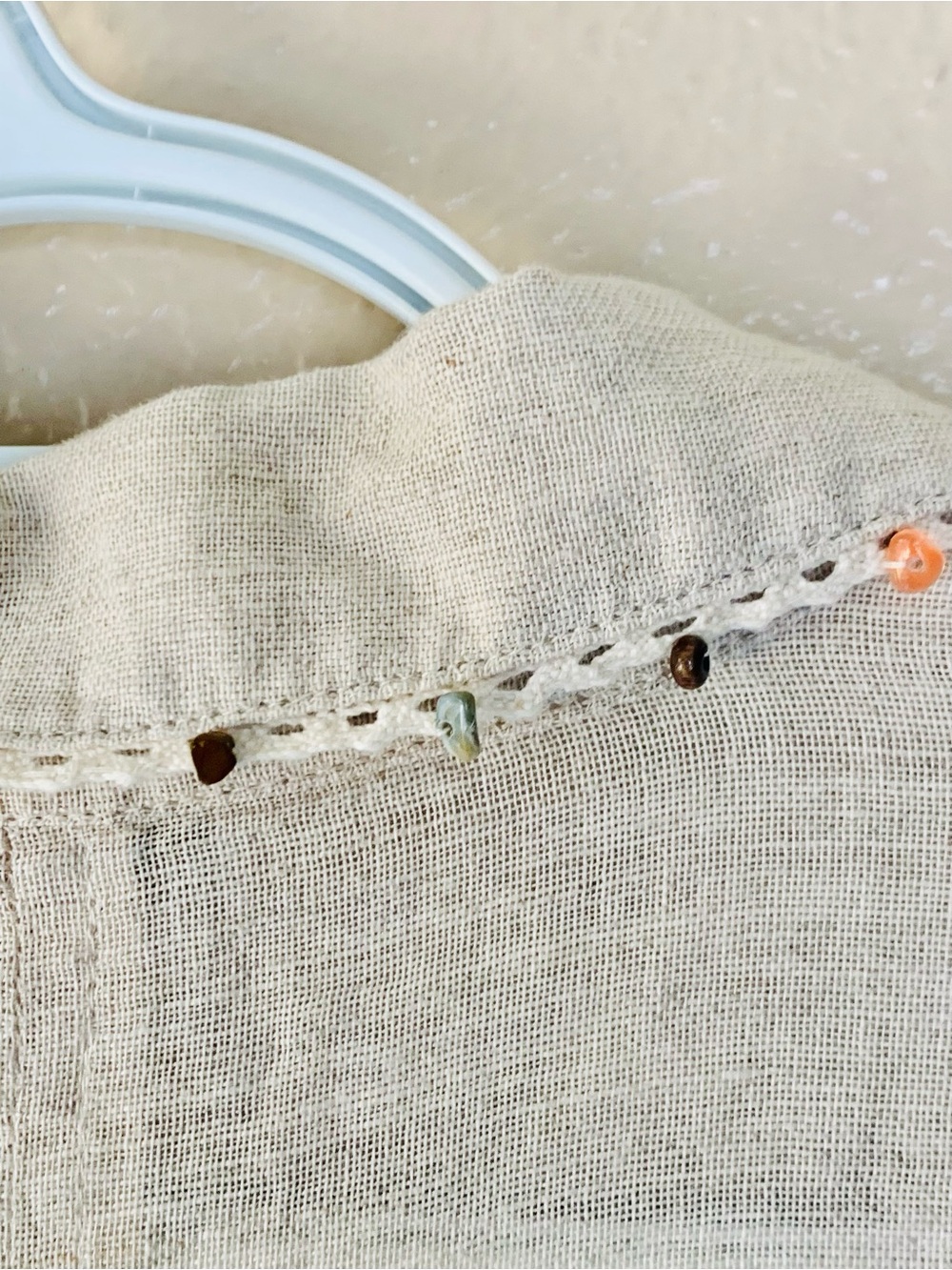 Hester & Orchard Linen Blend Cap Sleeve Beaded Collar Coastal Blouse Size M - Picture 5 of 8